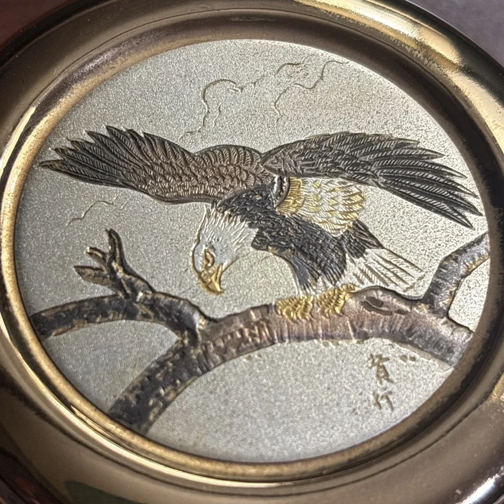 Vtg Art Of Chokin Porcelain Lidded Trinket Box With 24k Gold Trim Japan Eagle